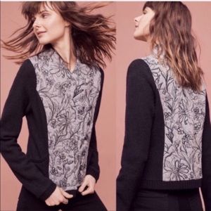 Anthropologie Knitted & Knotted Moto Sweater Women's XS Gray Black Floral Boho